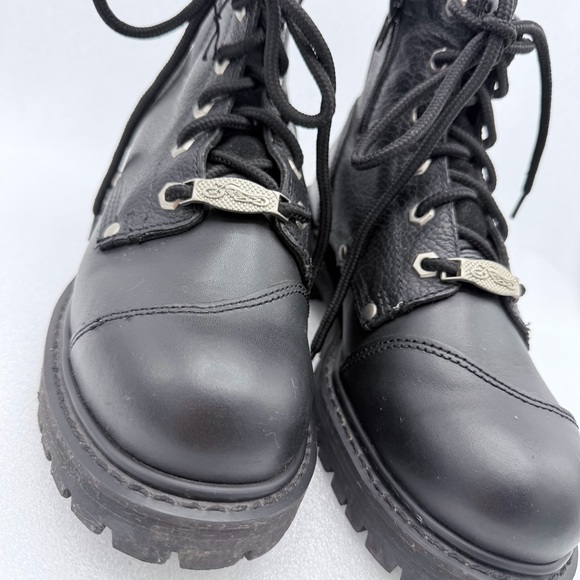 River Road Chunky Motorcycle Boots Black Leather Double Zip - Picture 5 of 10